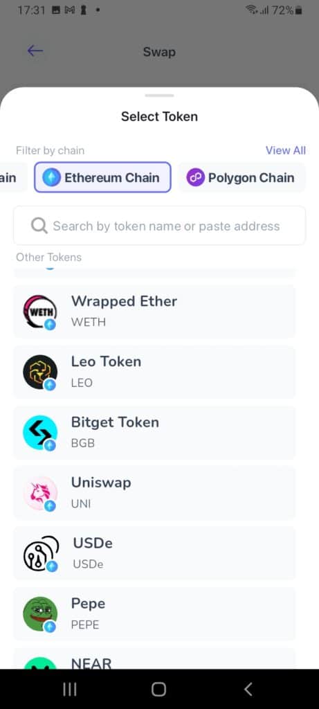 Swap tokens on Best Wallet app