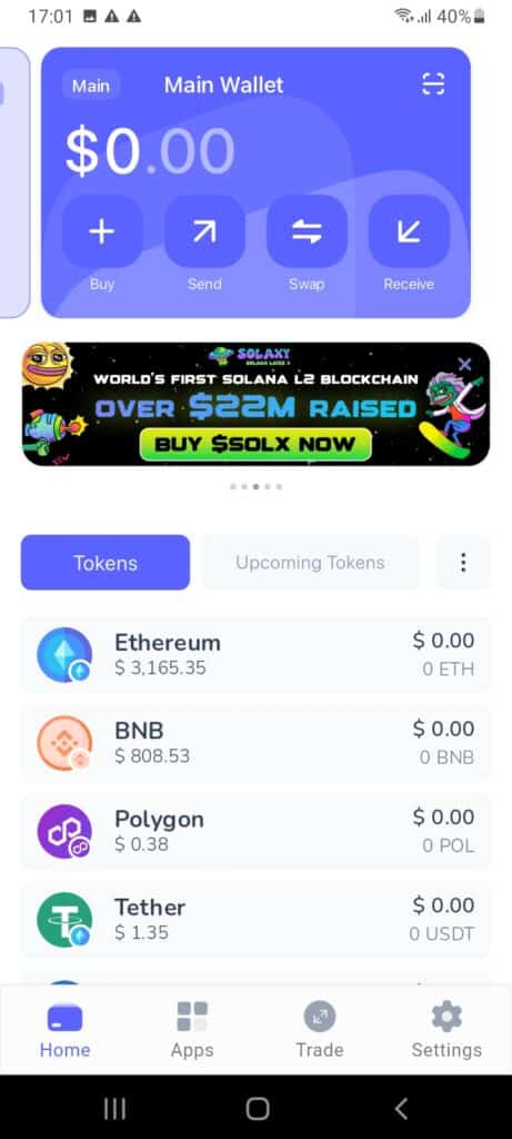 The Best Wallet app's main dashboard